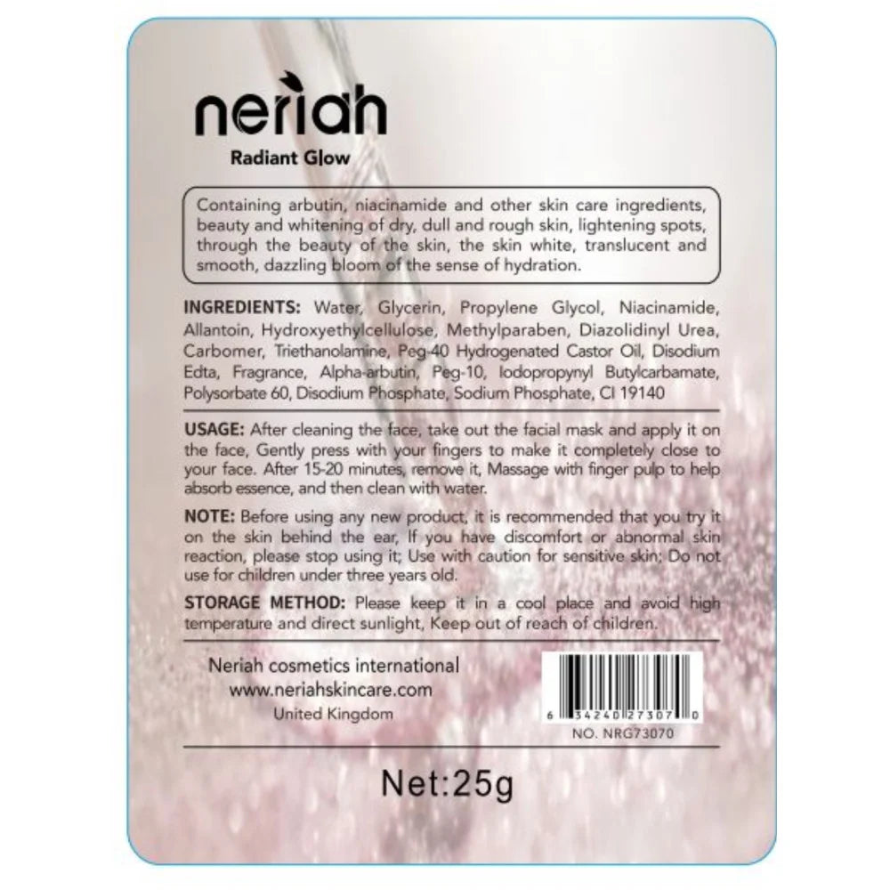Neriah radiant glow arbutin niacinamide facial sheet mask